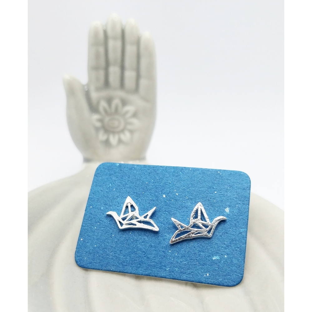 Crane Origami Sterling Silver Earrings